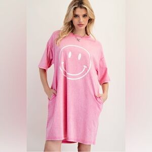 #77 Pink Smile Graphic Tee Dress